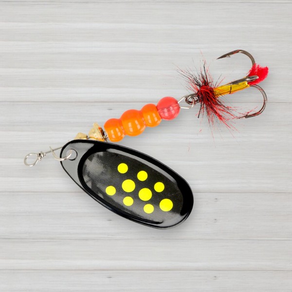 Блешня обертова ZEOX Dominator № 4, 9г, колір 011 Black-Yellow Dot